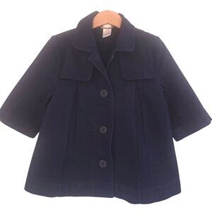 Janie And Jack Pea Coat Girls Size 2T-3 Navy Blue Jacket Pleats 100% Cotton